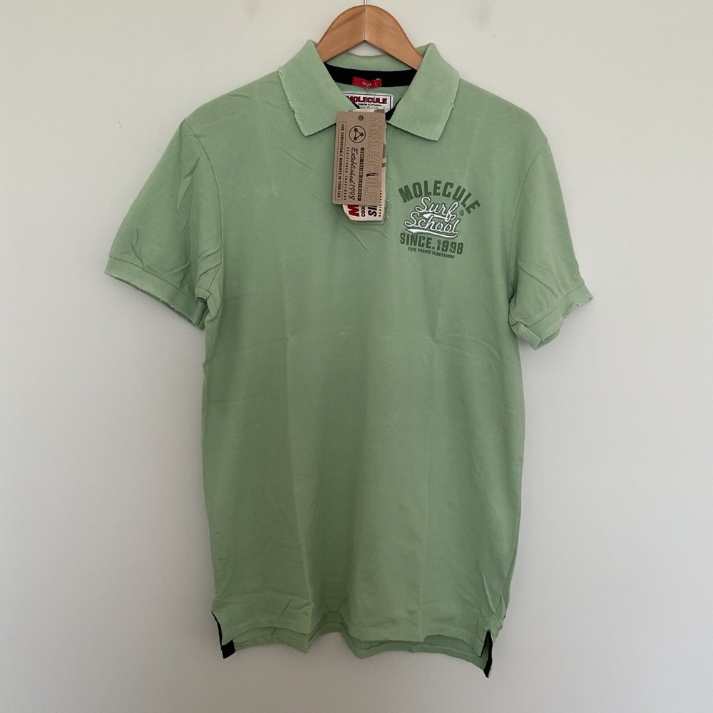 Molecule Cool Fusion Clothings Surf School Polo Shirt Mens L Green Raw Edge Y2K
